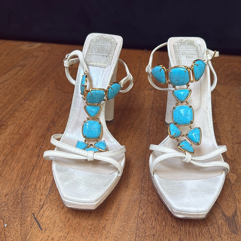 Christian Dior Open Toe Heels with Turquoise accessories